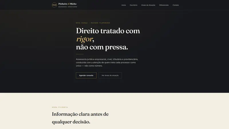 Página inicial do projeto Pinheiro e Micho Advogados